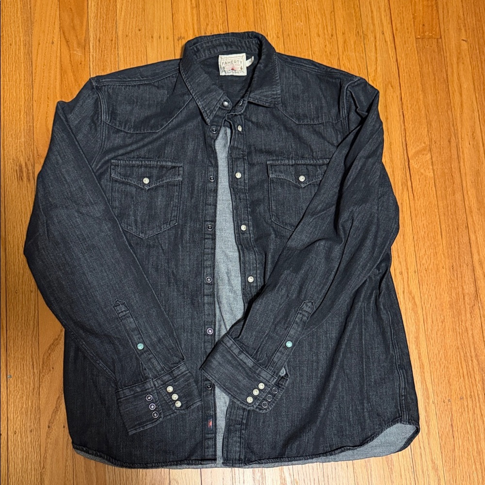 Faherty Dark Gray Denim Shirt Jacket